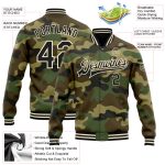 Personalized Camo Bomber Jacket Black-Cream Full-Snap Varsity Letterman Salute to Service Personalized Camo Black-Cream Bomber