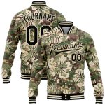 Personalized Camo Hawaii Palm Leaves 3D Bomber Jacket | Black-Cream Varsity Letterman Salute To Service Personalized Camo