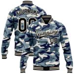 Custom Camo Black-Cream 3D Varsity Bomber Jacket, Full-Snap Letterman Salute to Service Design Personalized Camo Black-Cream
