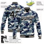 Custom Name and Number Personalized Camo Ocean 3D Bomber Jacket Salute To Service Black Cream Varsity Letterman Full-Snap
