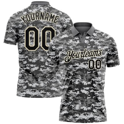 Personalized Camo Golf Polo Shirt for Men, Black-Cream Salute to Service Performance 4 Personalized Camo Black-Cream Performance