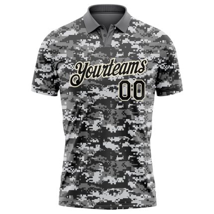 Personalized Camo Golf Polo Shirt for Men, Black-Cream Salute to Service Performance 4 Personalized Camo Black-Cream Performance