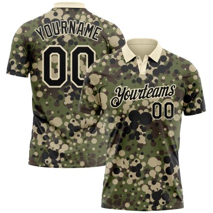 Personalized Camo Golf Polo Shirt for Men - Black-Cream Salute to Service Performance Apparel Personalized Camo Black-Cream