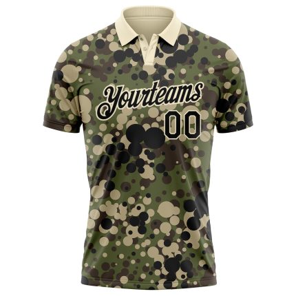 Personalized Camo Golf Polo Shirt for Men - Black-Cream Salute to Service Performance Apparel Personalized Camo Black-Cream