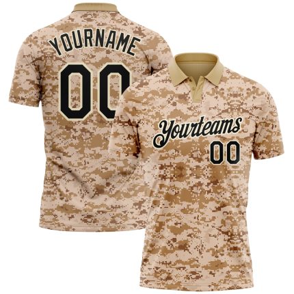 Personalized Camouflage Golf Polo Shirt - Black and Cream Performance Salute to Service Personalized Camo Black-Cream Performance