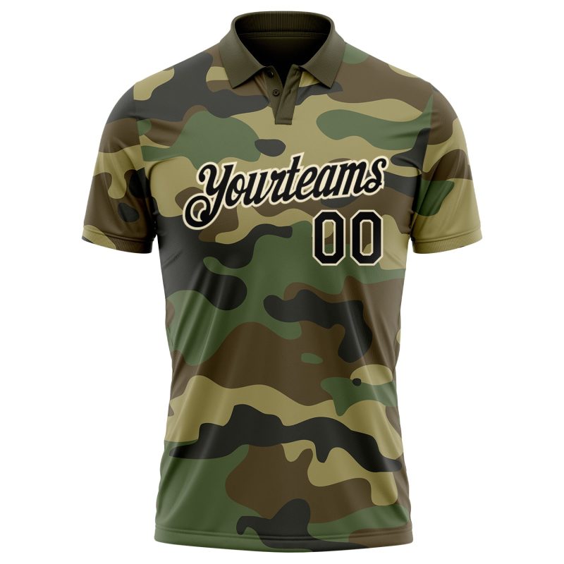 Personalized Camo Golf Polo Shirt for Men | Black-Cream Performance Salute To Service Design Personalized Camo Black-Cream