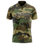 Custom Camo Black-Cream Golf Polo Shirt with Name and Number - Performance Salute to Service Personalized Camo Black-Cream