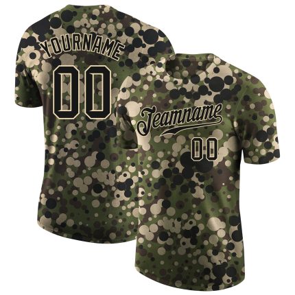 Personalized Camo Salute to Service T-Shirt for Men - Black-Cream Performance Style, Size 6 Personalized Camo Black-Cream