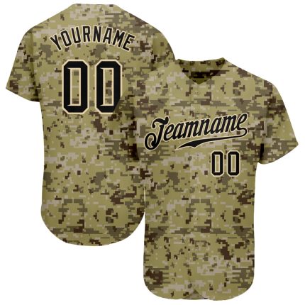Personalized Camo Baseball Jersey - Black-Cream Salute To Service Design Personalized Camo Black-Cream Salute To Service