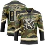 Personalized Camo Salute to Service Hockey Jersey - Black Cream Lace Neck Personalized Camo Black-Cream Salute To Service