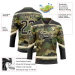Personalized Camo Salute to Service Hockey Jersey - Black Cream Lace Neck Personalized Camo Black-Cream Salute To Service