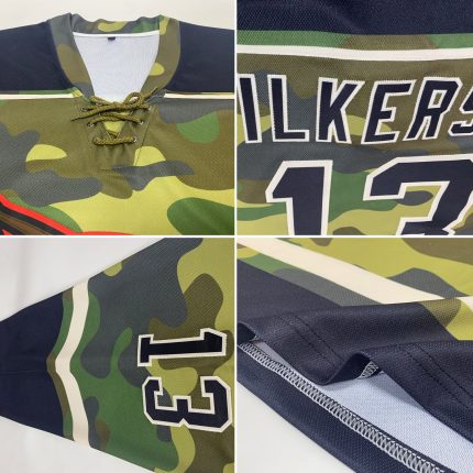 Custom Name and Number Camo Black-Cream Salute to Service Hockey Lace Neck Jersey - Personalized Team Jersey Personalized