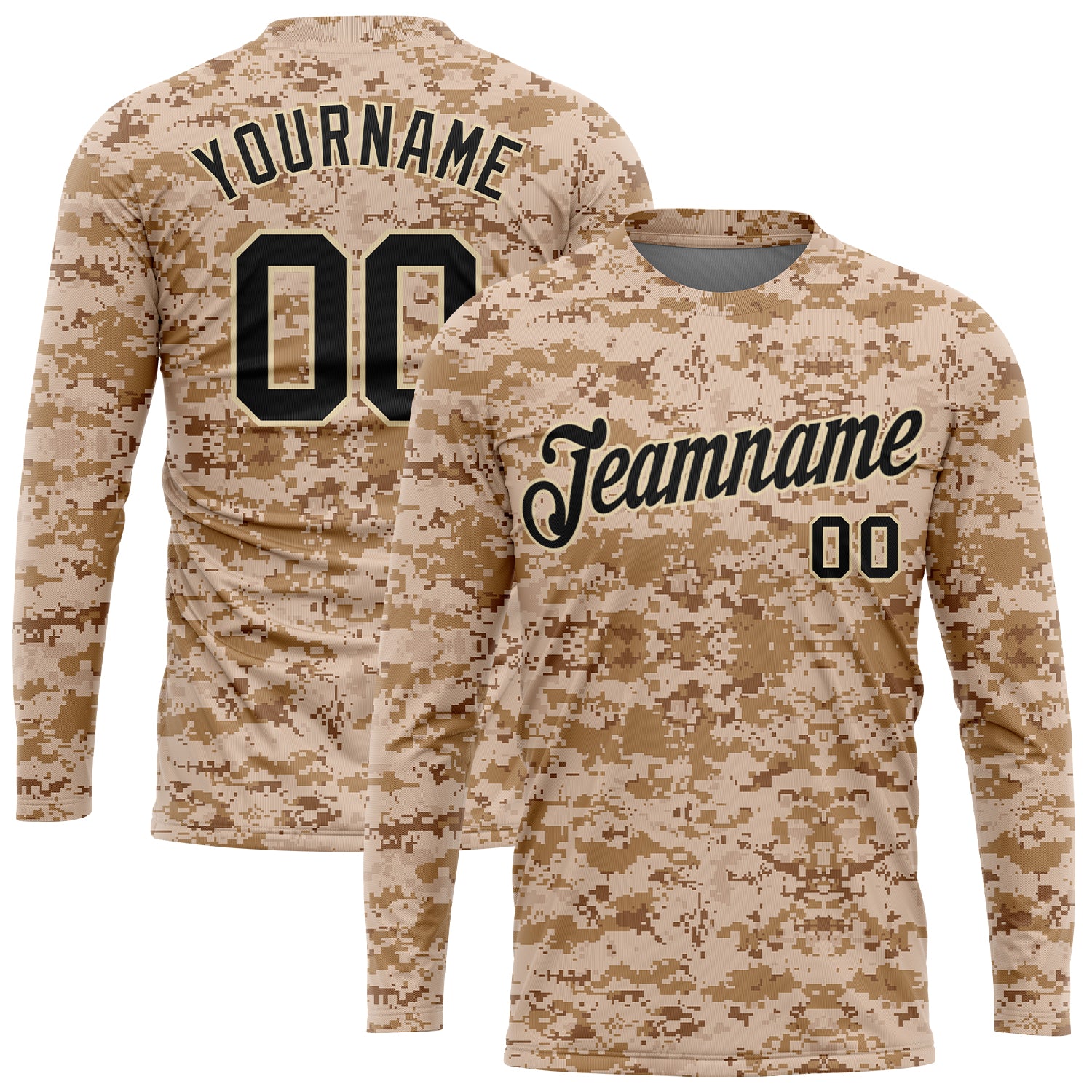 Personalized Camo Salute to Service Long Sleeve Performance T-Shirt - Black Cream Personalized Camo Black-Cream Salute To