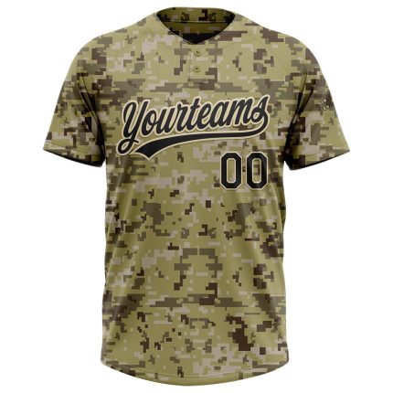 Personalized Salute to Service Camo Black-Cream Unisex Softball Jersey 3 - Comfortable Two-Button Design Personalized Camo