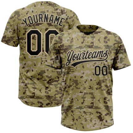 Personalized Salute to Service Camo Black-Cream Unisex Softball Jersey 3 - Comfortable Two-Button Design Personalized Camo