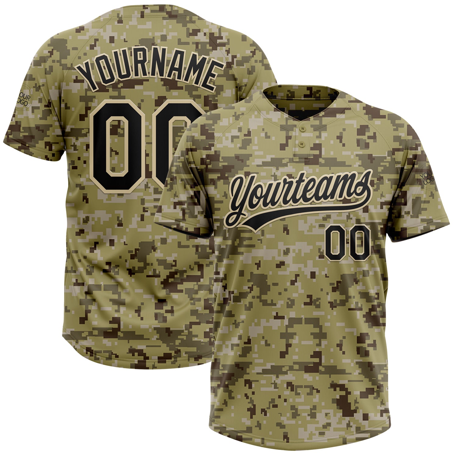 Personalized Salute to Service Camo Black-Cream Unisex Softball Jersey 3 - Comfortable Two-Button Design Personalized Camo
