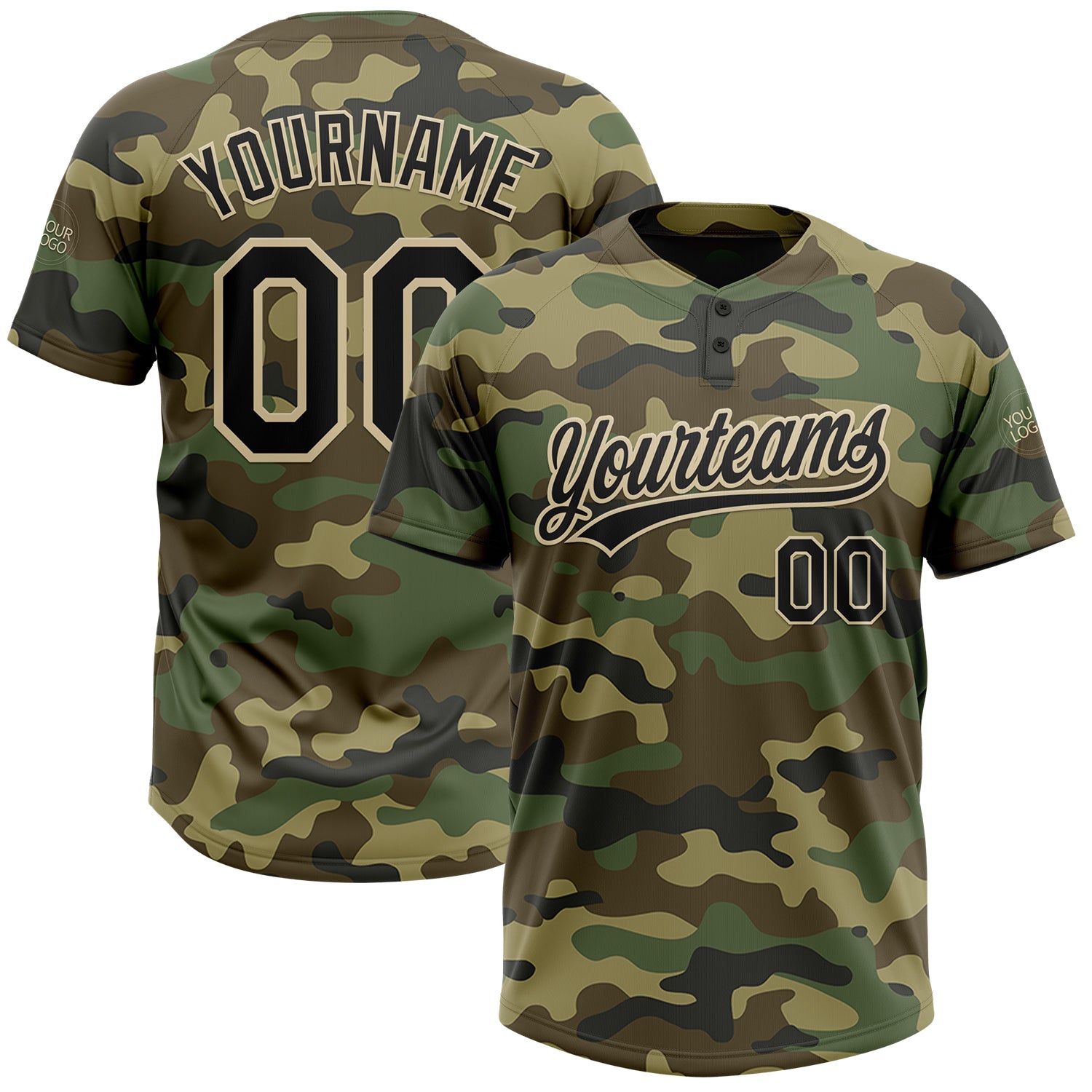 Personalized Salute To Service Camo Black-Cream Softball Jersey Custom Name & Number Unisex Two-Button Personalized Camo
