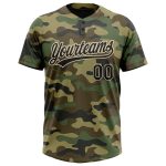Custom Camo Softball Jersey Unisex Black-Cream Salute To Service Two-Button Personalized Camo Black-Cream Salute To Service