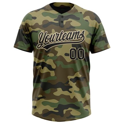 Custom Camo Softball Jersey Unisex Black-Cream Salute To Service Two-Button Personalized Camo Black-Cream Salute To Service