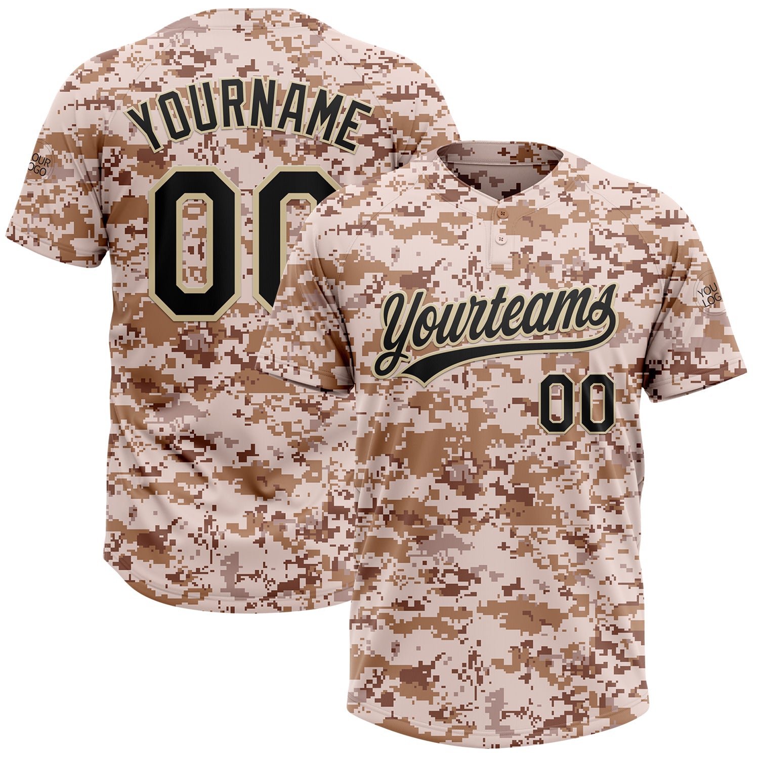 Personalized Camo Jersey for Softball, Black-Cream Salute to Service, Unisex Two-Button Design Personalized Camo Black-Cream