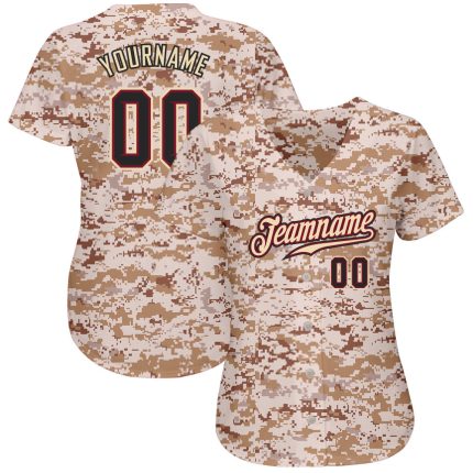Custom Name & Number Authentic Salute To Service Camo Black-Crimson Baseball Jersey Personalized Camo Black-Crimson Authentic