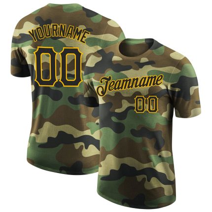 Camo Black-Gold Performance T-Shirt for Service Members | Personalized Salute to Service Graphic Tee Personalized Camo Black-Gold