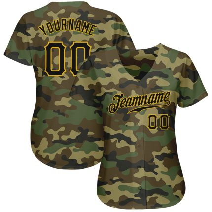 Personalized Black Gold Camo Salute to Service Baseball Jersey for Men Personalized Camo Black-Gold Salute To Service Baseball