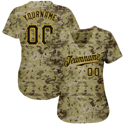 Custom Camouflage Black-Gold Salute to Service Baseball Jersey - Personalized 3 Personalized Camo Black-Gold Salute To Service