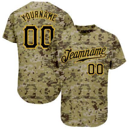 Custom Camouflage Black-Gold Salute to Service Baseball Jersey - Personalized 3 Personalized Camo Black-Gold Salute To Service