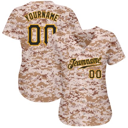 Personalized Camo Baseball Jersey Black-Gold Salute to Service for Men Personalized Camo Black-Gold Salute To Service Baseball