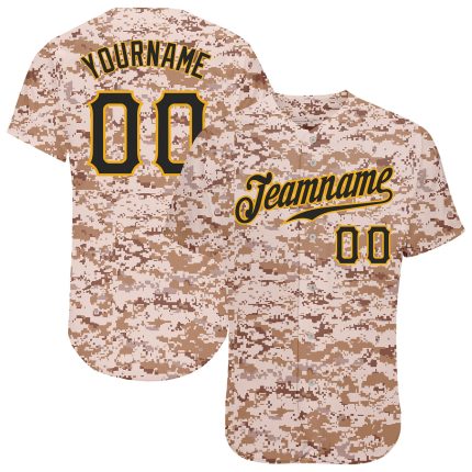 Personalized Camo Baseball Jersey Black-Gold Salute to Service for Men Personalized Camo Black-Gold Salute To Service Baseball
