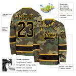 Custom Camo Black-Gold Salute To Service Hockey Jersey for Fans Personalized Camo Black-Gold Salute To Service Hockey Jersey