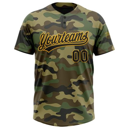 Personalized Black Gold Camo Salute to Service Unisex Softball Jersey - Custom Two-Button Design Personalized Camo Black-Gold