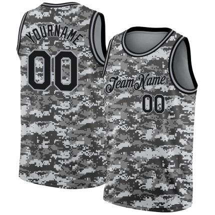 Custom Name and Number 3D Salute To Service Basketball Jersey - Personalized Black-Gray Camo Team Gear Personalized Camo
