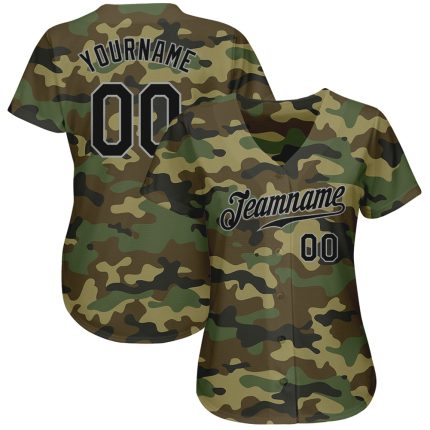 Personalized Black-Gray Camo Authentic Salute To Service Baseball Jersey Personalized Camo Black-Gray Authentic Salute To