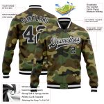 Camo Bomber Jacket Black Gray Varsity Letterman Personalized Salute to Service Full-Snap Personalized Camo Black-Gray Bomber