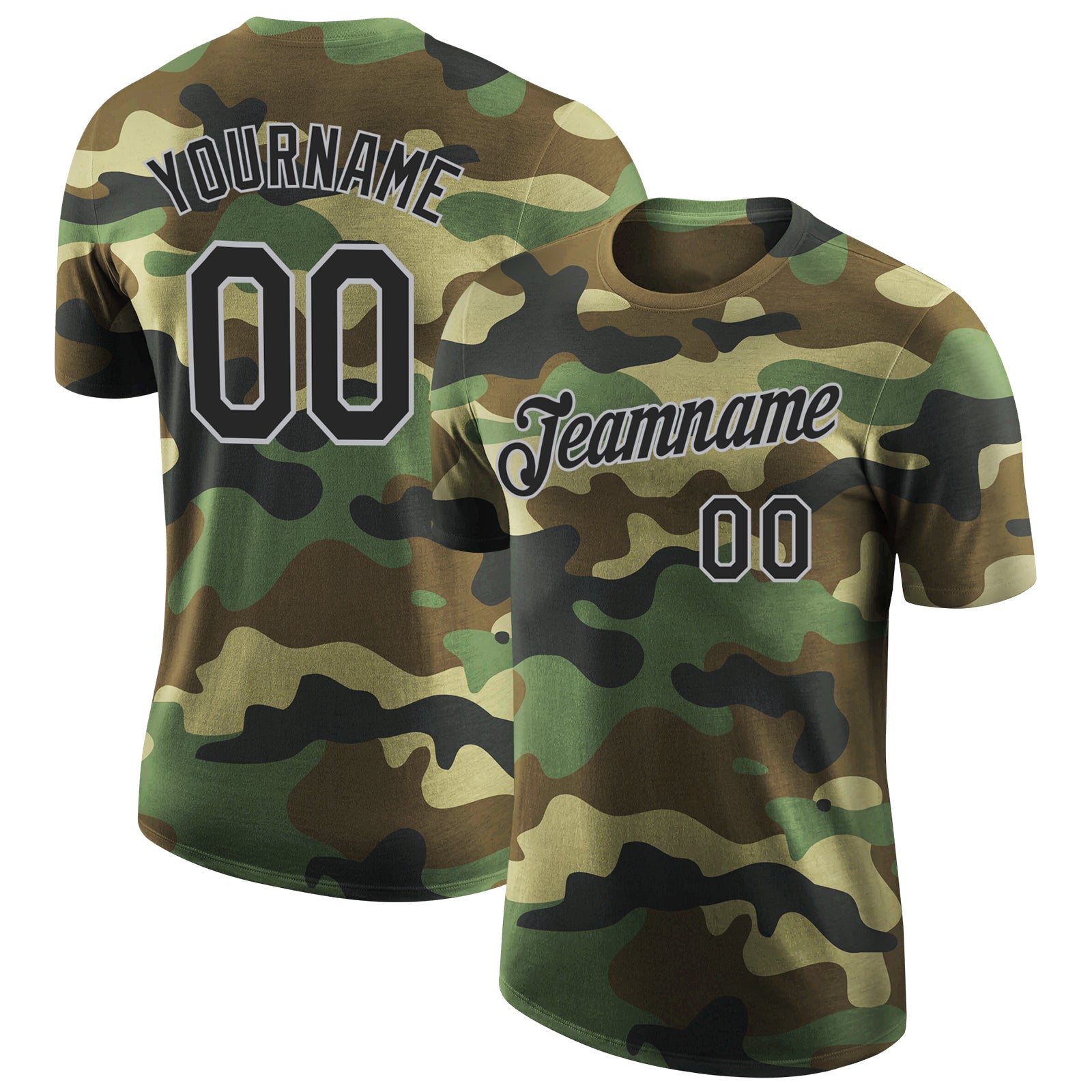 Custom Name Number Personalized Salute to Service T-Shirt in Camo Black-Gray Performance Design Personalized Camo Black-Gray