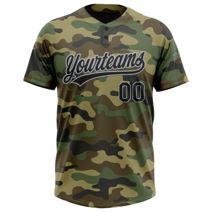 Personalized Camo Softball Jersey Black-Gray Unisex Two-Button Salute to Service Personalized Camo Black-Gray Salute To Service