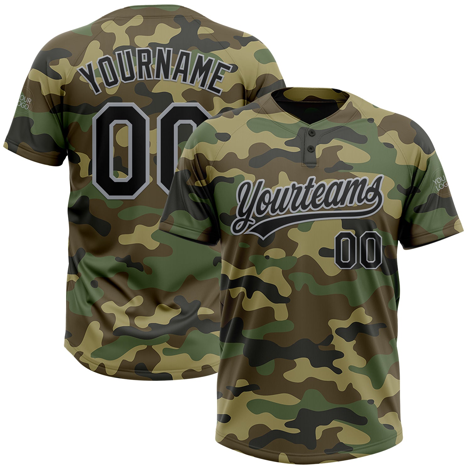 Personalized Camo Softball Jersey Black-Gray Unisex Two-Button Salute to Service Personalized Camo Black-Gray Salute To Service