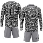 Personalized Salute To Service Soccer Jersey - Black Gray Camo Uniform Personalized Camo Black-Gray Sublimation Salute To
