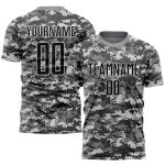 Personalized Salute To Service Soccer Jersey - Black Gray Camo Uniform Personalized Camo Black-Gray Sublimation Salute To