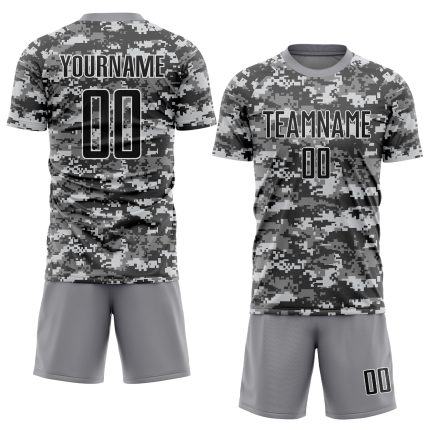 Personalized Salute To Service Soccer Jersey - Black Gray Camo Uniform Personalized Camo Black-Gray Sublimation Salute To