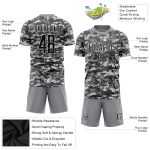 Personalized Salute To Service Soccer Jersey - Black Gray Camo Uniform Personalized Camo Black-Gray Sublimation Salute To