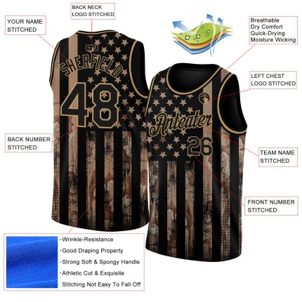 Personalized 3D American Flag Camo Basketball Jersey - Black/Old Gold Fashion Authentic Salute To Service Personalized Camo