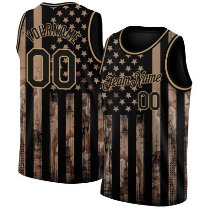 Personalized 3D American Flag Camo Basketball Jersey - Black/Old Gold Fashion Authentic Salute To Service Personalized Camo