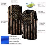 Personalized Camo Black-Old Gold 3D American Flag Basketball Jersey - Salute to Service Personalized Camo Black-Old Gold