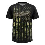 Personalized Camo American Flag Jersey for Salute to Service - Black-Old Gold 3D Two-Button Unisex Softball Jersey Personalized