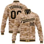 Personalized 3D Camo Black Old Gold Veteran Jacket Full-Snap Varsity Letterman Salute to Service Personalized Camo Black-Old
