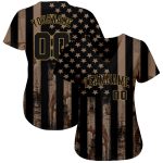 Personalized Camo Black-Old Gold American Flag Baseball Jersey with Custom Name and Number - Salute To Service Personalized