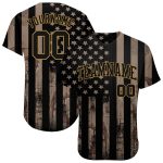 Personalized 3D Camo Baseball Jersey with Black & Old Gold Salute To Service American Flag Personalized Camo Black-Old Gold